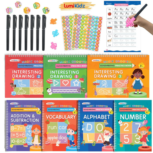 Magic Grooved Writing Practice for Ages 3-8, Grooved Handwriting Practice for Kids, Reusable Handwriting Book, Preschool Learning Activitys for Tracing Letters & Numbers, Gifts for 3 Year Old Boy