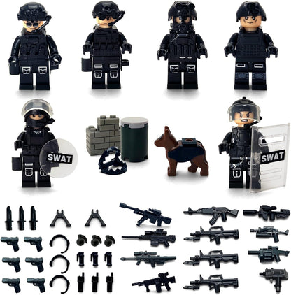 Toysvill SWAT Police Military Building Block Set with 6 Soldier Minifigures, Police Dog and Accessories