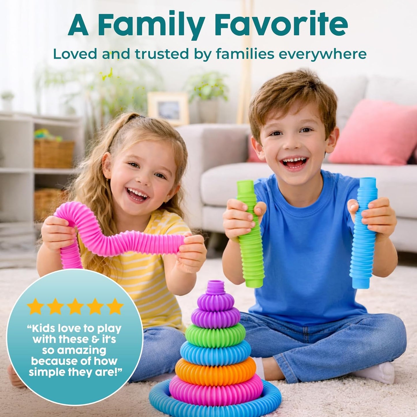 BUNMO Pop Tubes - Sensory Toys - Toddler Toys - Imaginative Play & Stimulating Creative Learning - Hours of Fun for Kids - Tons of Ways to Play - Non-Mouthable Toy 3+ - 6 Pack Medium