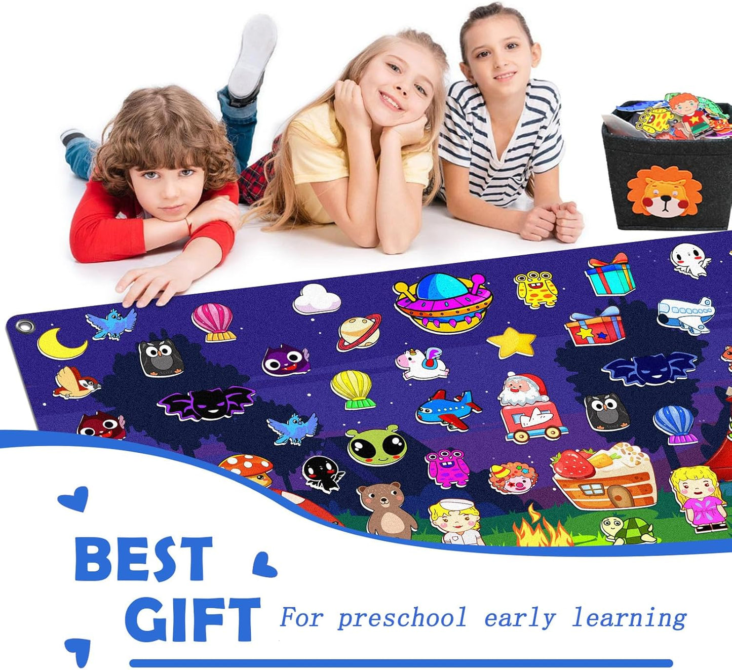 SKOLESK 204Pcs Animals Felt Busy Board Story Set with Storage Bag Preschool Large Wall Storyboard Forest Themed Early Learning Interactive Play Kit Wall Hanging Gift for Toddlers Kids 40 X 28 Inch