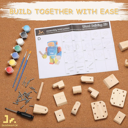 SainSmart Jr. Woodworking Building Kits for Kids, 4-in-1 Wood Building Kits for Kids STEM Projects Set, DIY Arts & Crafts Assembly Toys with Paints & Brushes, Ideal Gift for Boys and Girls