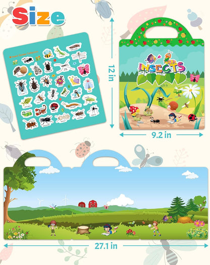 Benresive Reusable Sticker Books for Toddlers, Fun Travel Stickers for Kids, Toddler Sticker Book, Crafts Activities for Toddlers, 3 and Up Birthady Gifts - Vehicle