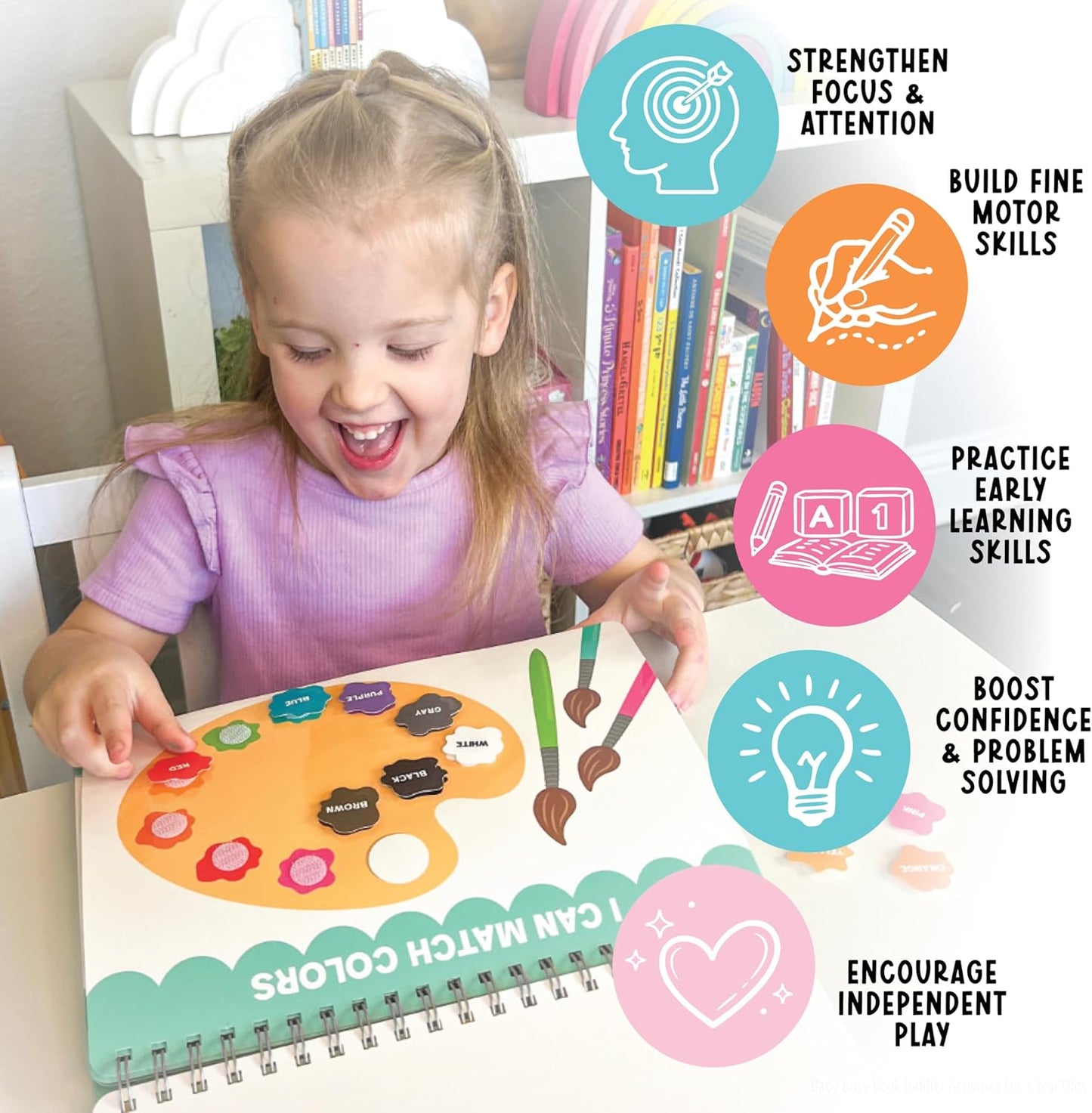 Hadley Designs My First Busy Book Toddlers 3-5, Montessori Preschool Learning Activities Age 4-5, 174 Pcs Velcro Busy Book, Travel Toys Airplane Car Quiet Time, Sensory Toys, Pre K Graduation Gifts