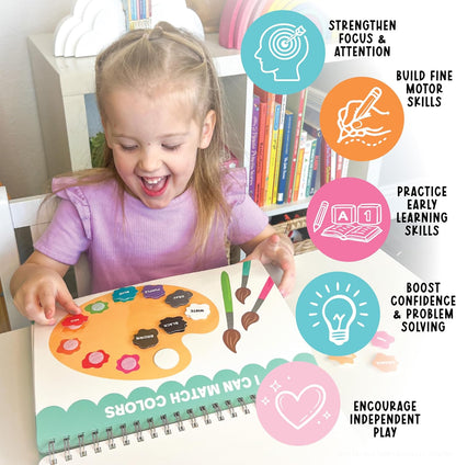 Hadley Designs My First Busy Book Toddlers 3-5, Montessori Preschool Learning Activities Age 4-5, 174 Pcs Velcro Busy Book, Travel Toys Airplane Car Quiet Time, Sensory Toys, Pre K Graduation Gifts