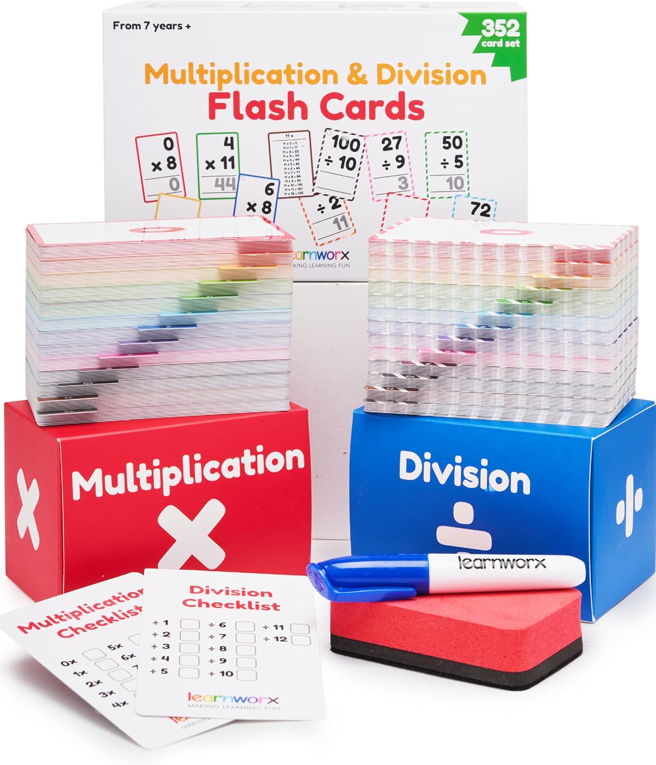 Multiplication Flash Cards, Math Flash Cards, Multiplication Division, Math Facts, Kids Games 2nd 3rd 4th 5th 6th Grade, Times Table | Bulk 352 Flashcards Set Ages 7-11