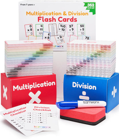 Multiplication Flash Cards, Math Flash Cards, Multiplication Division, Math Facts, Kids Games 2nd 3rd 4th 5th 6th Grade, Times Table | Bulk 352 Flashcards Set Ages 7-11