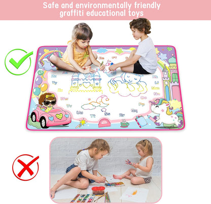 Water Doodle Mat - Kids Painting Writing Doodle Toy Board - Color Doodle Drawing Mat Bring Magic Pens Educational Toys for Age 3 4 5 6 7 8 9 10 11 12 Year Old Girls Boys Age Toddler Gift (Pink)