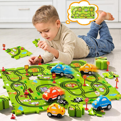 Beby Buty 64PCS Puzzle Track Car Set Toys for Kids Boys, Toddler Toys Gifts for 3 4 5 Year Old, Floor Puzzle Tracks Car for Boys Ages 3-5 4-6, for 3 4 5 6 Year Old