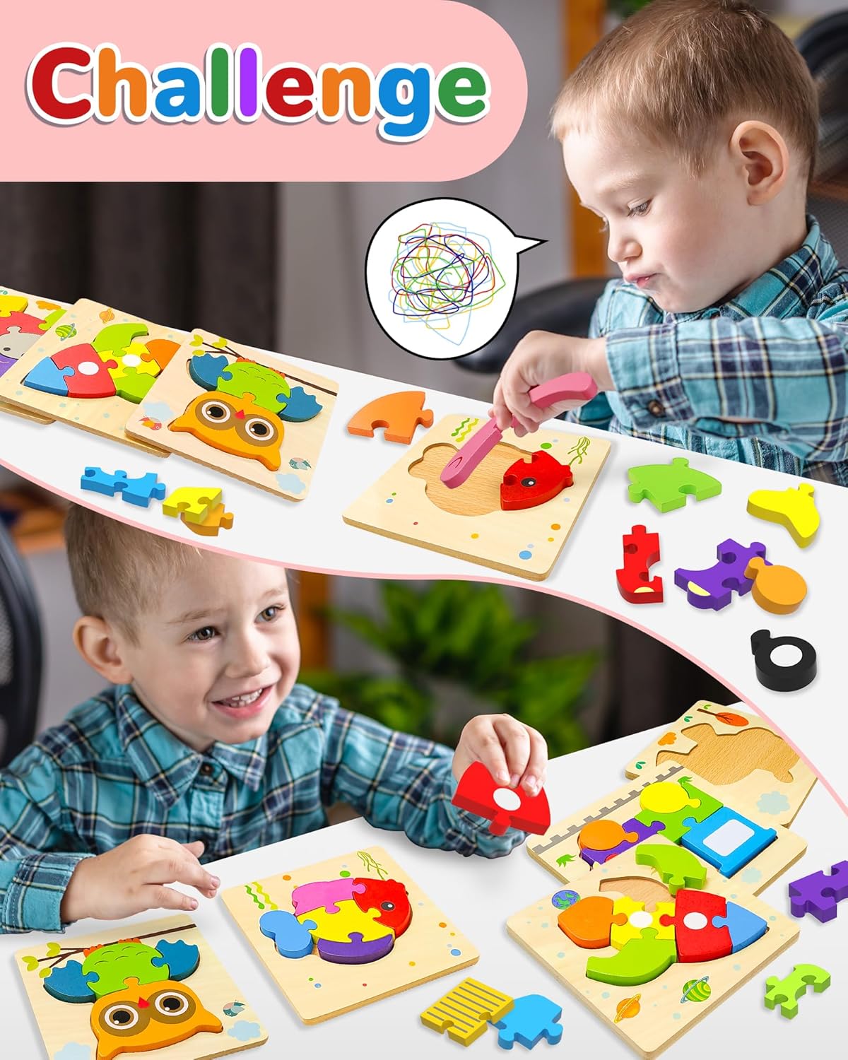 Yetonamr Wooden Toddler Puzzles Gifts Toys for 1 2 3 Years Old Boys Girls, 6 Vehicle Shape Montessori Toys Educational Blocks Kids Toys Gift Baby Learning Toy Age 1-3, 2-4
