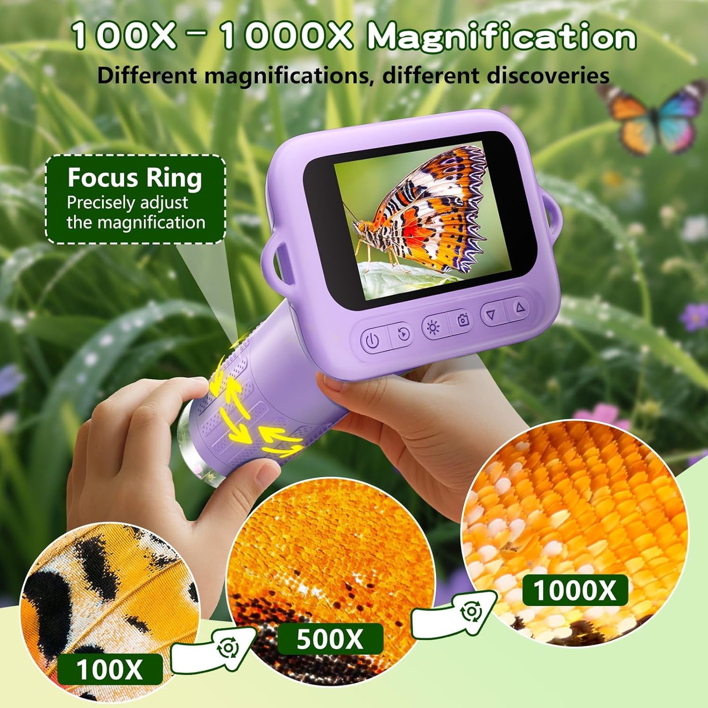 Odatay Microscope for Kids with 12 Slides, 100X-1000X 1080P Digital Handheld Kids Microscope, Mini Portable Pocket Miniscope Science Toys Gifts for 3+ 4 5 6 7 8 9 10 11 12 Year Old Boys Girls, Blue