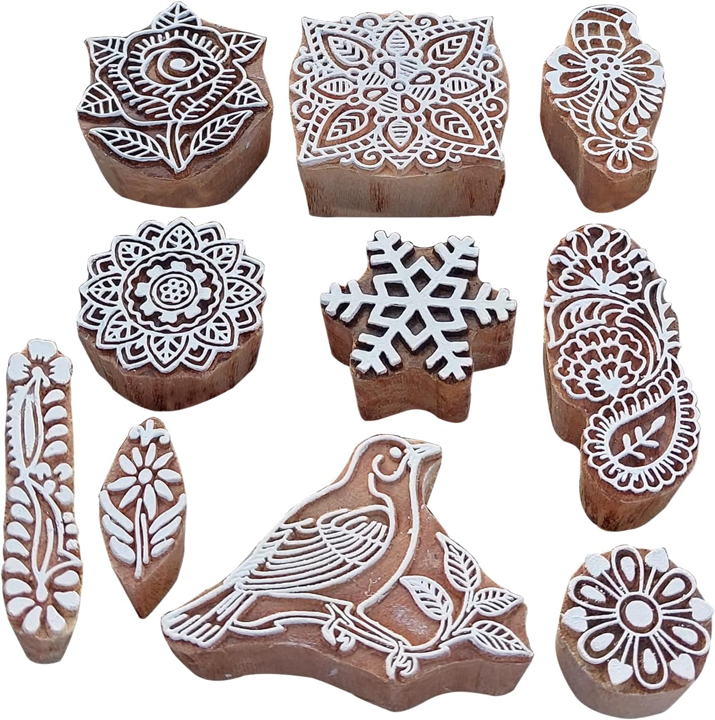 Royal Kraft Assorted Wooden Block Printing Stamps (Set of 10) Bulk01_10