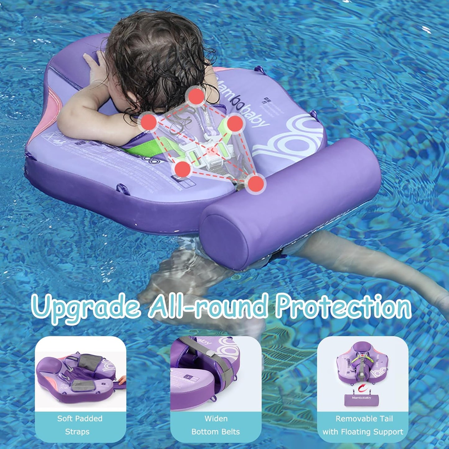 Baby Pool Float with UPF50+ 3D Adjustable Canopy, Add Tail Mambobaby Float Non Inflatable Infant Floats for Pool, Cartoon Narwhal Baby Floats (NPink with Canopy-U05NPCTLUROHML01U05)
