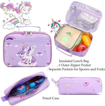 Girls Backpack for Elementary Unicorn Backpack Kids Backpack School Bookbag for Girls 3 in 1 Set Back to School