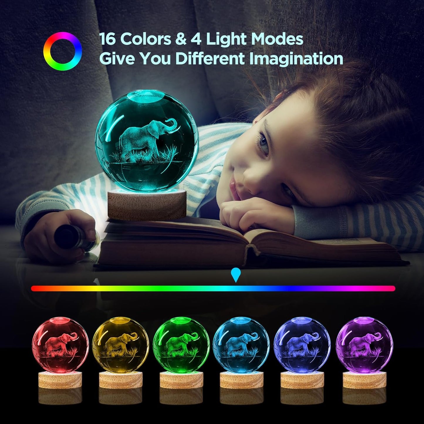 3D Solar System Crystal Ball Night Light with 16 Color Wooden LED Base Upgraded 3.15 In Galaxy Planets Ball Lamp with Remote for Birthday Christmas, Astronomy Space Gifts for Boys Girls Kids