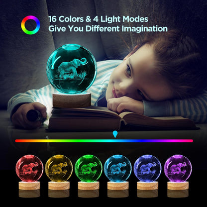 3D Solar System Crystal Ball Night Light with 16 Color Wooden LED Base Upgraded 3.15 In Galaxy Planets Ball Lamp with Remote for Birthday Christmas, Astronomy Space Gifts for Boys Girls Kids