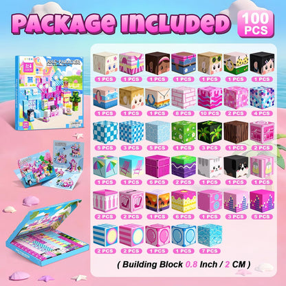 Magnetic Blocks, 150PCS Magnetic Building Blocks, Stacking Magnets for Kids, Sensory Toy for STEM Constructions Magnet Blocks for Girls Age 3+, Christmas Birthday Gifts (Snow Castle)
