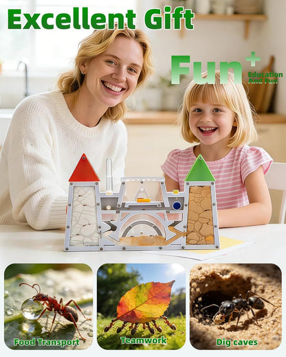 Ant Farming Castle - Ant Habitat Science Learning Kit with Yellow Sand and Tool, Large Viewing Area Ant Colony Observation Kit Educational Science Gifts for Boys, Girls