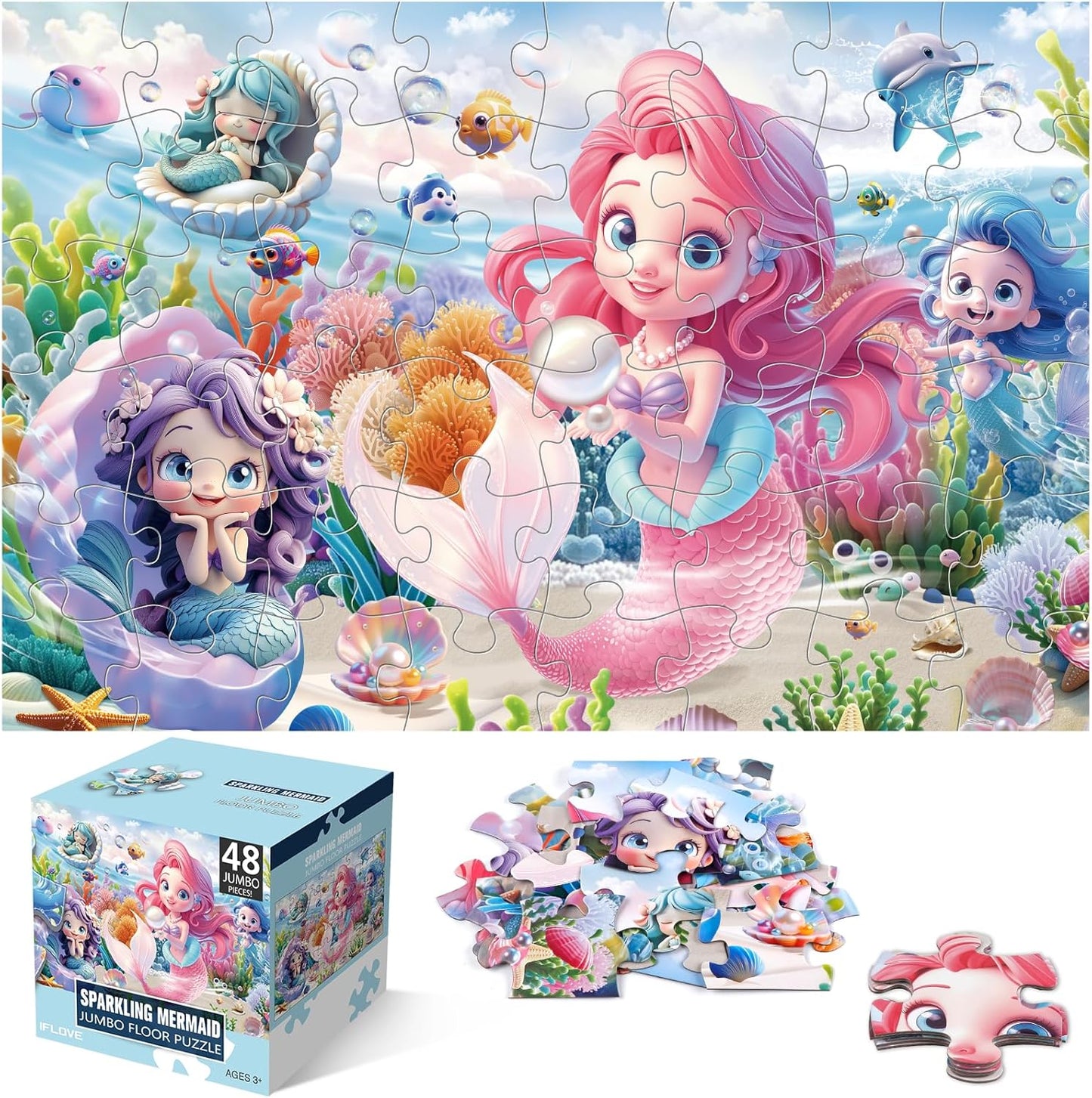 Jumbo Floor Puzzle for Kids,48 Piece Unicorn Large Jigsaw Puzzles,Puzzle for Toddler Ages 3-5,Fun Educational Preschool Learning Toy Easter Gift for Boys & Girls Ages 4-8