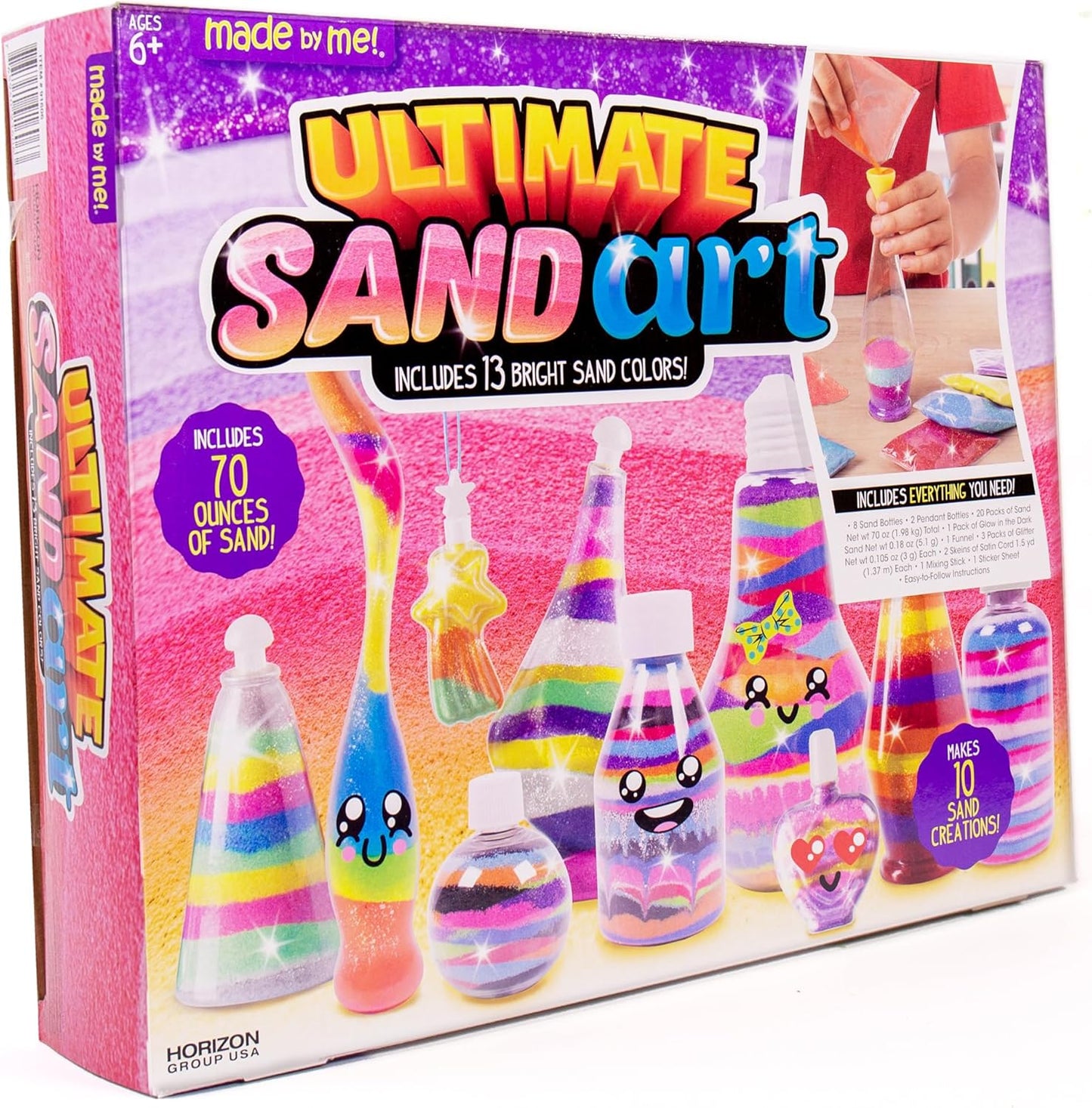 Made By Me Create Your Own Underwater Sand Art, Includes 6 Ocean-Themed Bottles, 8 Sand Colors, Glitter, & Funnel, Great Staycation or Group Activity, Party Idea, DIY Sand Art For Kids Ages 6, 7, 8, 9