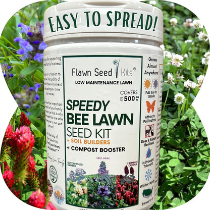 Flawn Seed Kits Speedy Bee Lawn, 500 SqFt, Dutch & Crimson Clover, Self-Heal, Easy to Spread, Low Maintenance, Pet, Kid, Eco-Friendly Regenerative