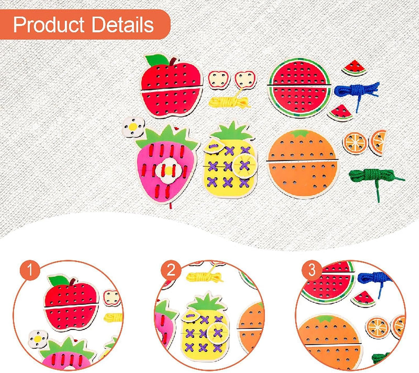 getuse Lacing Cards Sewing Kit for Preschoolers and Kids Threading Activity Developing Imagination Lacing Playing Games Sewing Cards- Fruit