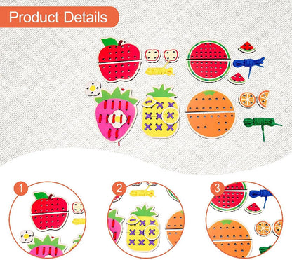 getuse Lacing Cards Sewing Kit for Preschoolers and Kids Threading Activity Developing Imagination Lacing Playing Games Sewing Cards- Fruit