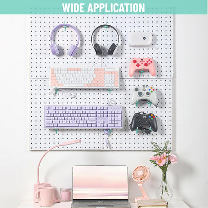 HUHOLE 50-Pack Pink Pegboard Hooks 2 Inch, Decorative Metal Peg Board Hangers with Rubber Safety Tips, Fits 1/8" & 1/4" Boards, Heavy Duty Organizer for Craft Room, Nursery, Garage & Retail Display