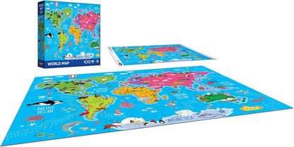 RoseArt Map of USA Puzzle for Kids – 100 Large Pieces, 24" x 18" – Educational United States Puzzle with Fun State Illustrations – Made in USA – Learning Toy for Ages 6+