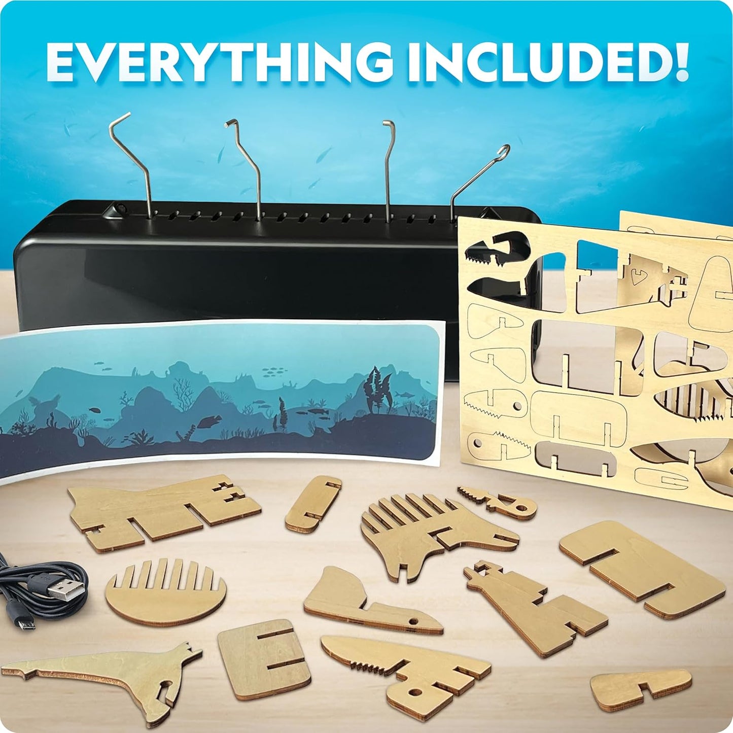 National Geographic Motorized Dinosaur 3D Puzzle - 50-Piece 3D T. Rex Wood Model Kit with Light-Up Motorized Display Base and 8 Light Settings, 3D Puzzles for Kids, Buildable Dinosaur Model