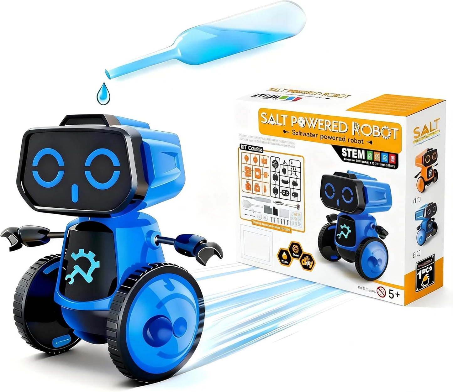 Science Saltwater-Powered Robot Kit, DIY STEM Gift Toys, No Batteries Required, Scientific Experiments, Creative Toy, Environmental Protection, for Festival & Birthday &Boys & Girls (Blue)