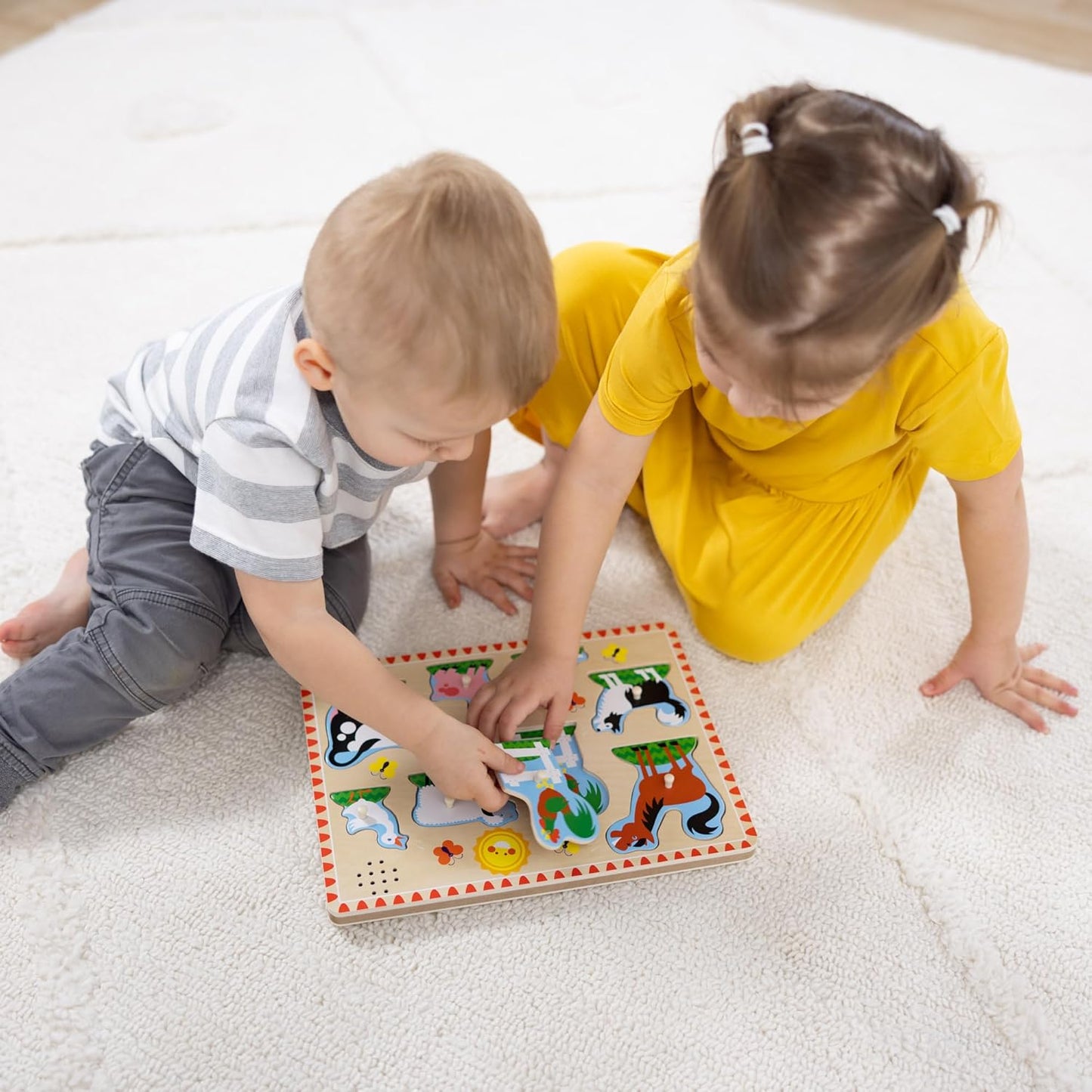 Melissa & Doug Wooden Light-Activated Sound Puzzle 2-Pack for Toddler and Preschool Boys and Girls – Farm Animals, Vehicles