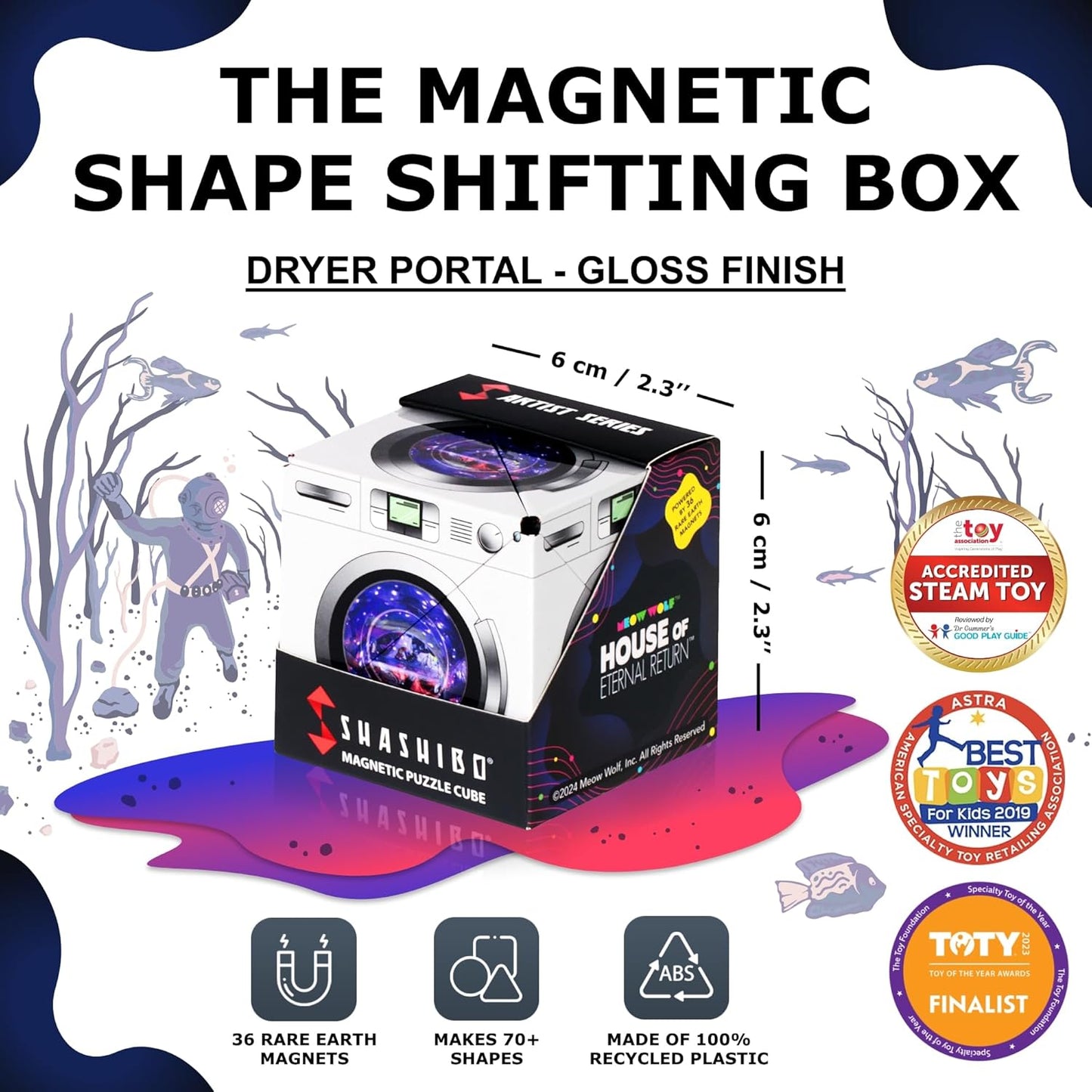 Shashibo Shape Shifting Box - Award-Winning STEM Fidget Toy with Ultra Strong Magnets - Puzzle Cube Transforms Into 100+ Shapes, Perfect Sensory Gift for Kids, Teens, and Adults (Glowquarium)