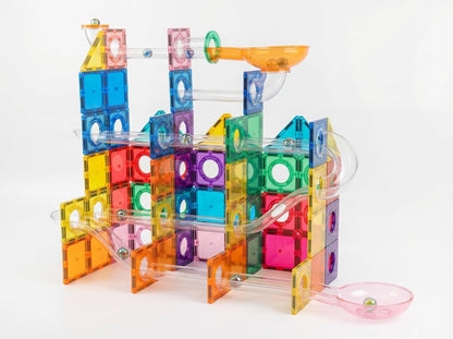 Magnetic Building Tiles Marble Run Set, 115 Pieces STEAM Construction Blocks with Marble Run Track, Educational STEM Toy for Kids Ages 3+, Rainbow Colors