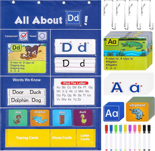 Meetory Alphabet Learning Pocket Chart - Alphabet Wall Chart ABC Flash Cards Learning Material, Handwriting Practice Letter Tracing Homeschool Preschool Kindergarten Learning Activities Must Haves