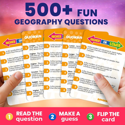 QUOKKA Trivia Board Games for Kids and Adults – Family Board Games for Family Game Night – Higher or Lower Trivia Cards for Kids 8-12 – Guess Fun Questions – Educational Card Game for Families&Teens