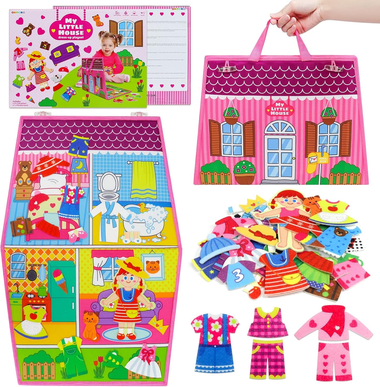 OKOOKO Solar System Felt Story Board Set 41PCS 43x29inch Outer Space Universe Storytelling with Hooks Astronaut Planets Galaxy Preschool Craft Early Learning Interactive Play Kit for Toddlers Kids 4+