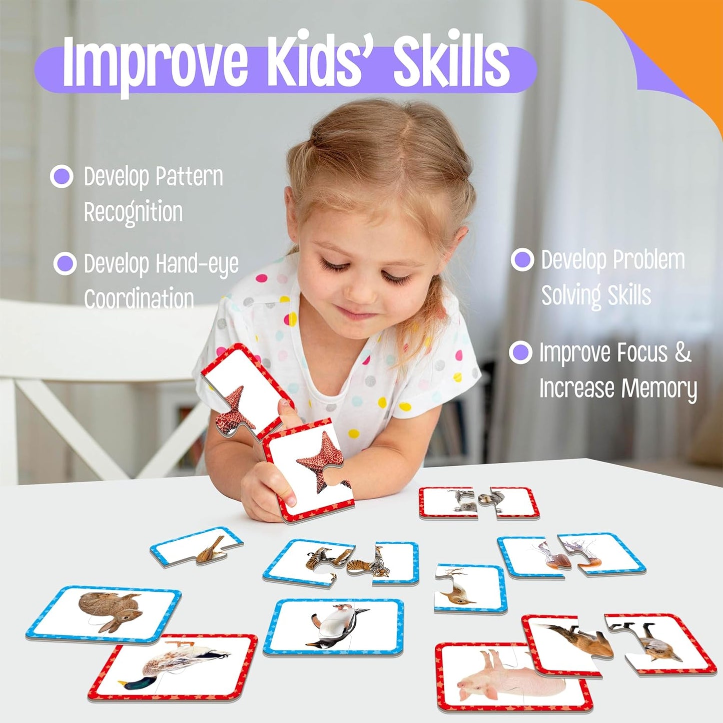 48 Food Matching Puzzles with Error-Correction Mechanism Pre-Primer in 2 Pieces, Perfect for Preschool Learning (24 Blocks Double Sided)