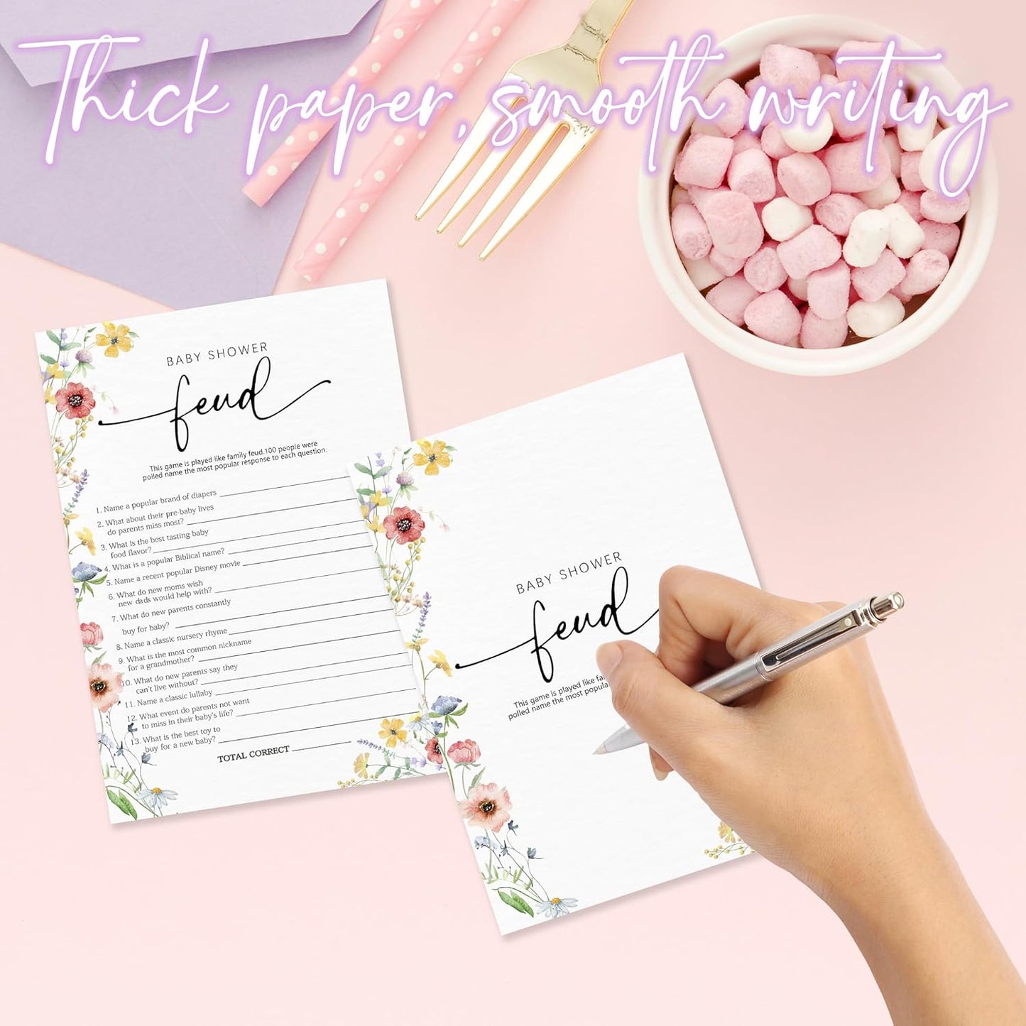 Spring Wildflowers Predictions & Advice Theme Baby Shower Games for New Parents - 50 Flowers Game Cards for Boys & Girls -Gender Neutral Gender Reveal Baby Announcement Activities Supplies & Decor-A02