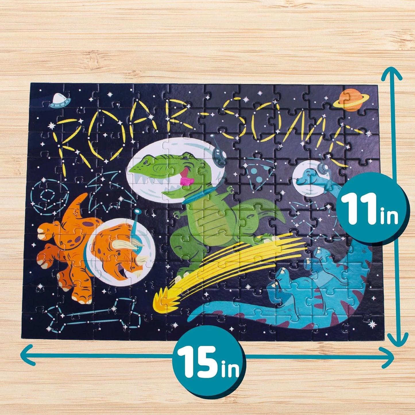 Chuckle & Roar - Roar-Some Glow in The Dark Jigsaw Puzzle for Kids - 100 Piece Educational Space Dino Puzzle - Ages 6+ - Fun Learning, Fine Motor Skills, Screen Free Activity