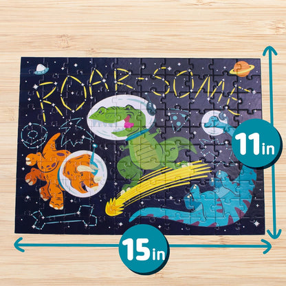 Chuckle & Roar - Roar-Some Glow in The Dark Jigsaw Puzzle for Kids - 100 Piece Educational Space Dino Puzzle - Ages 6+ - Fun Learning, Fine Motor Skills, Screen Free Activity