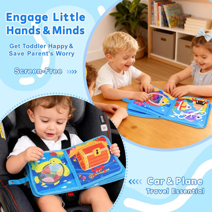 Ocean Busy Book for Toddlers 1-3, Montessori Quiet Book with 20 Activities, Travel Toy for Fine Motor Learning, Gift for Boys Girls
