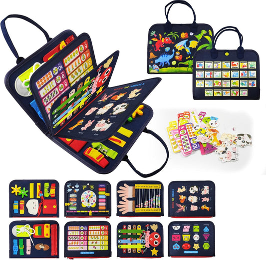 LearnToy Montessori Busy Board for Boys 3 4 5 Year, Sensory Toys for Toddlers 3-6, Ideal for Travel and Preschool - ABCs, 123s, Shapes, Colors, Animals, Weather, Birthday Gifts