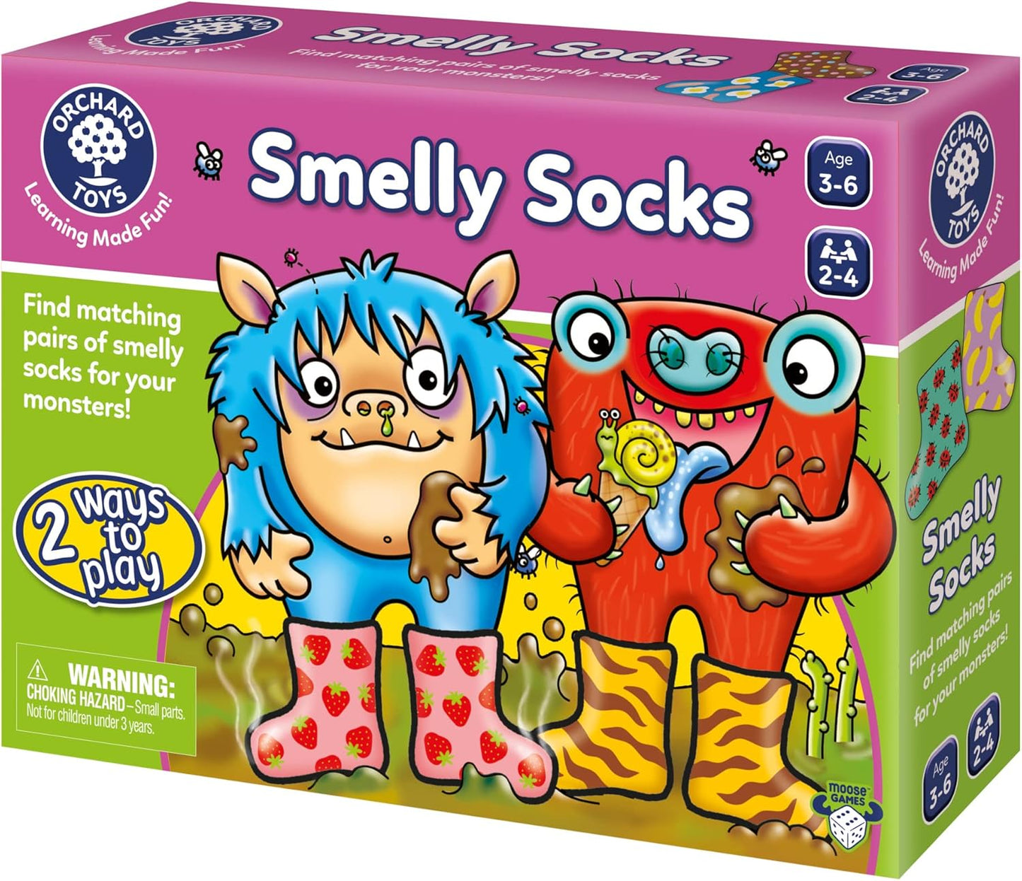 ORCHARD TOYS Moose Smelly Socks Game. Find Matching Pairs of Socks for Your Monsters! for Ages 3-6 and 2-4 Players