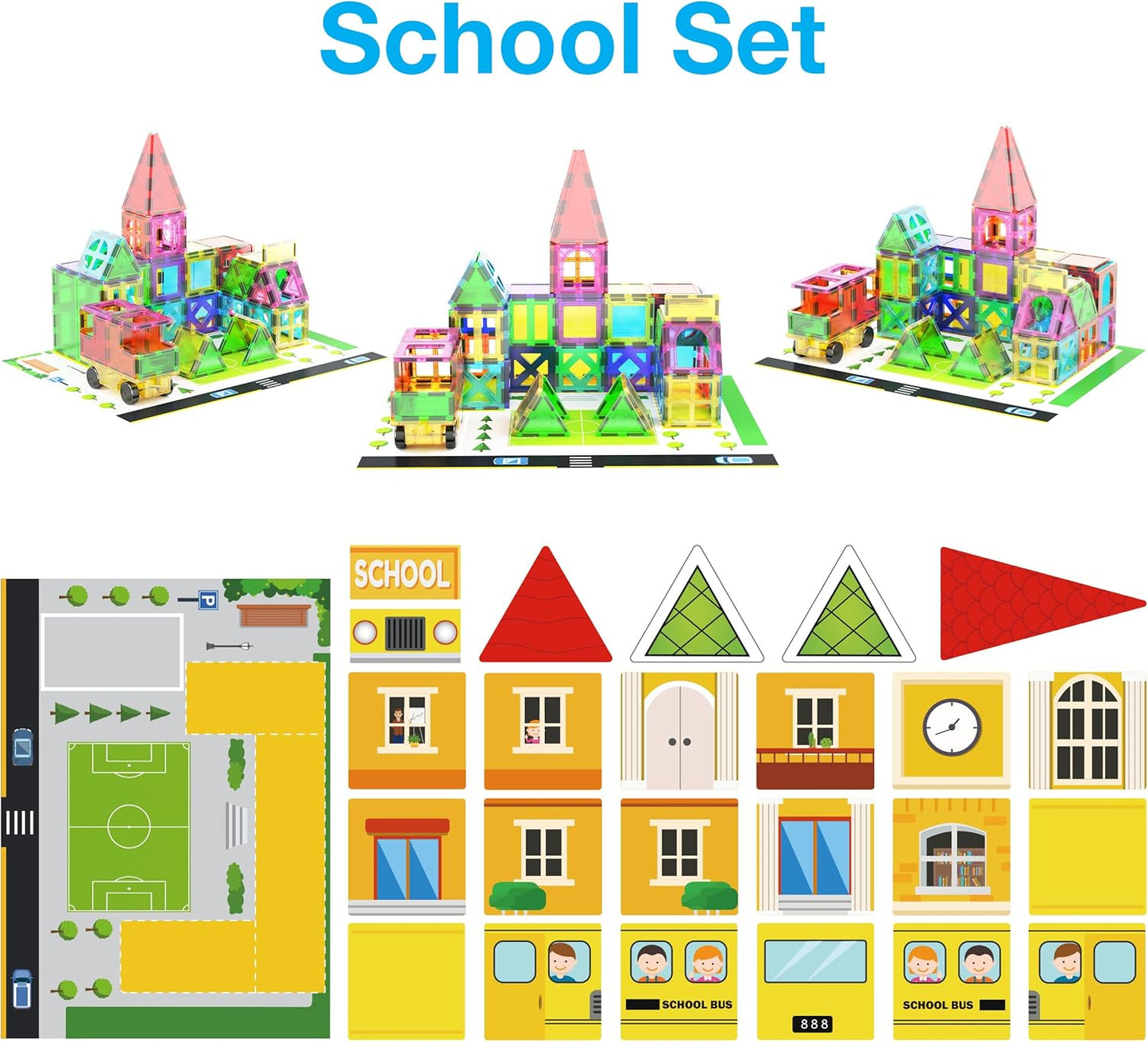 PicassoTiles Magnetic Building Block Set Geometry Shape Magnet Tiles Construction Toy STEM Learning Kit Educational Playset Playboard Pretend Play Stacking Blocks Child Brain Development PT16