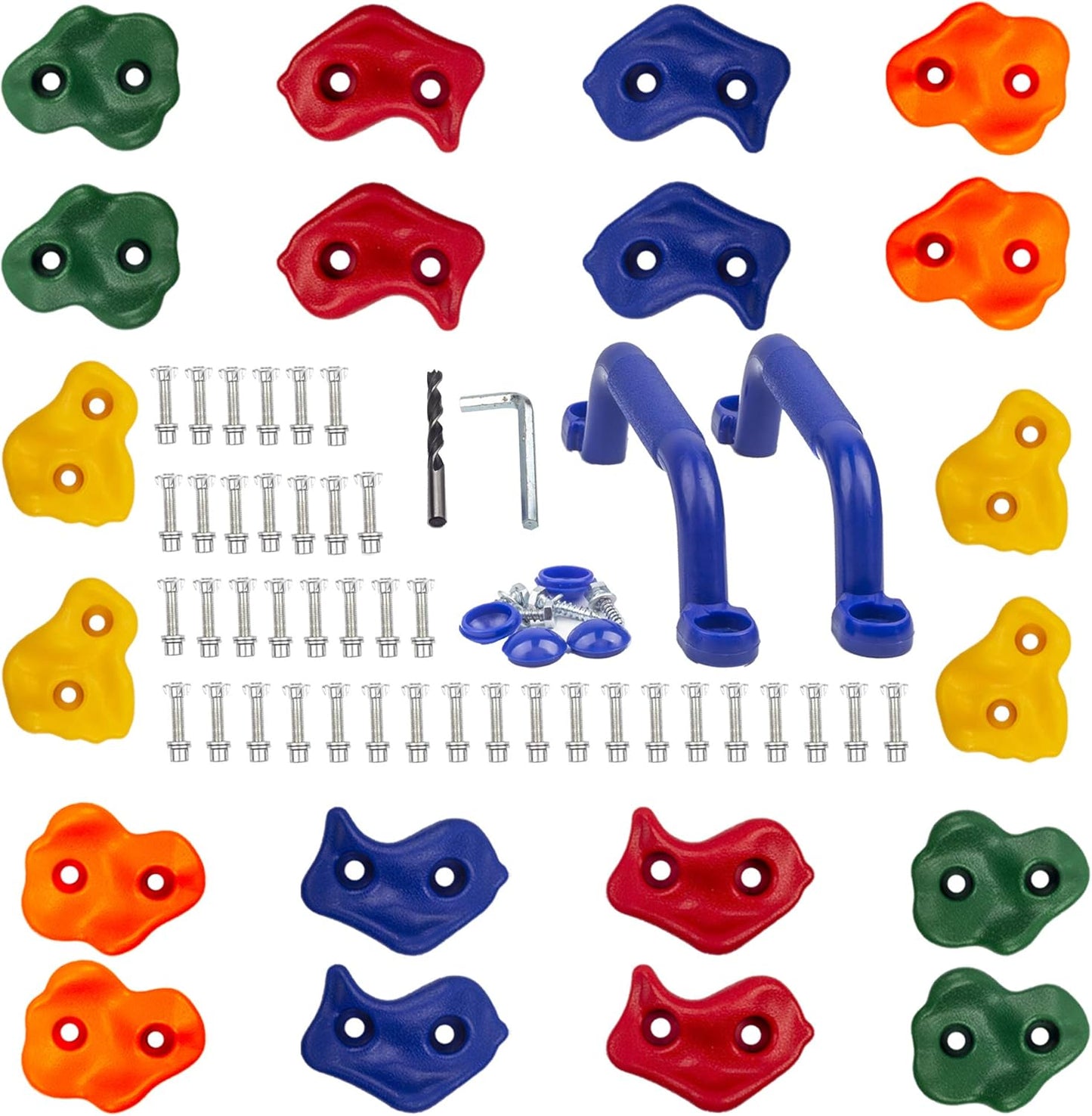 KINSPORY 10Pc Colourful Pig Nose Shape Children Rock Climbing Holds Indoor Outdoor Kids Playground Build with Two Blue Handles - Mounting Hardware Kit Included