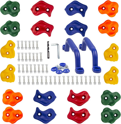KINSPORY 10Pc Colourful Pig Nose Shape Children Rock Climbing Holds Indoor Outdoor Kids Playground Build with Two Blue Handles - Mounting Hardware Kit Included