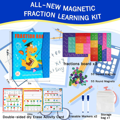 Magnetic Fraction Demonstration Book, Magnetic Fraction Tiles, Fractions Manipulatives, Score Disk Demonstrator Math Puzzle Learning Building Block Set- (2Set)