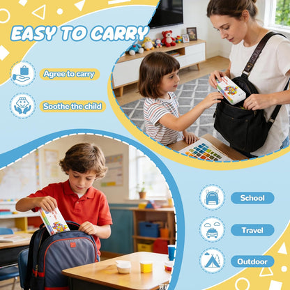 cossy Mini Magnetic Tiles, 46 PCS Magnet Tiles Travel Toys with Iron Box, Travel Magnetic Tiles for Restaurant, Car & Plane Play, Toys for 3 4 5 6 7 8 Year Old Boy and Girl