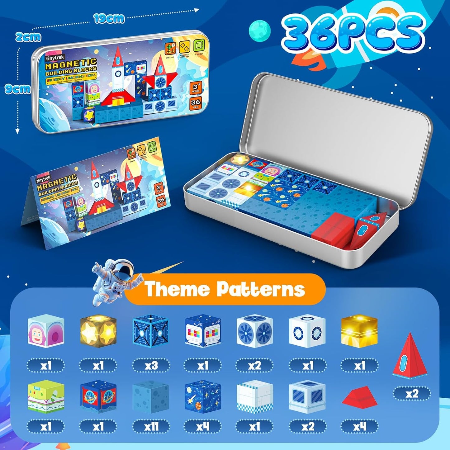 Magnetic Tiles Race Track Set, 52PCS STEM Educational Magnetic Building Blocks with 2 Race Cars, Montessori Sensory Travel Toys for Kids 3 4 5 6 7 8, Birthday for Boys & Girls