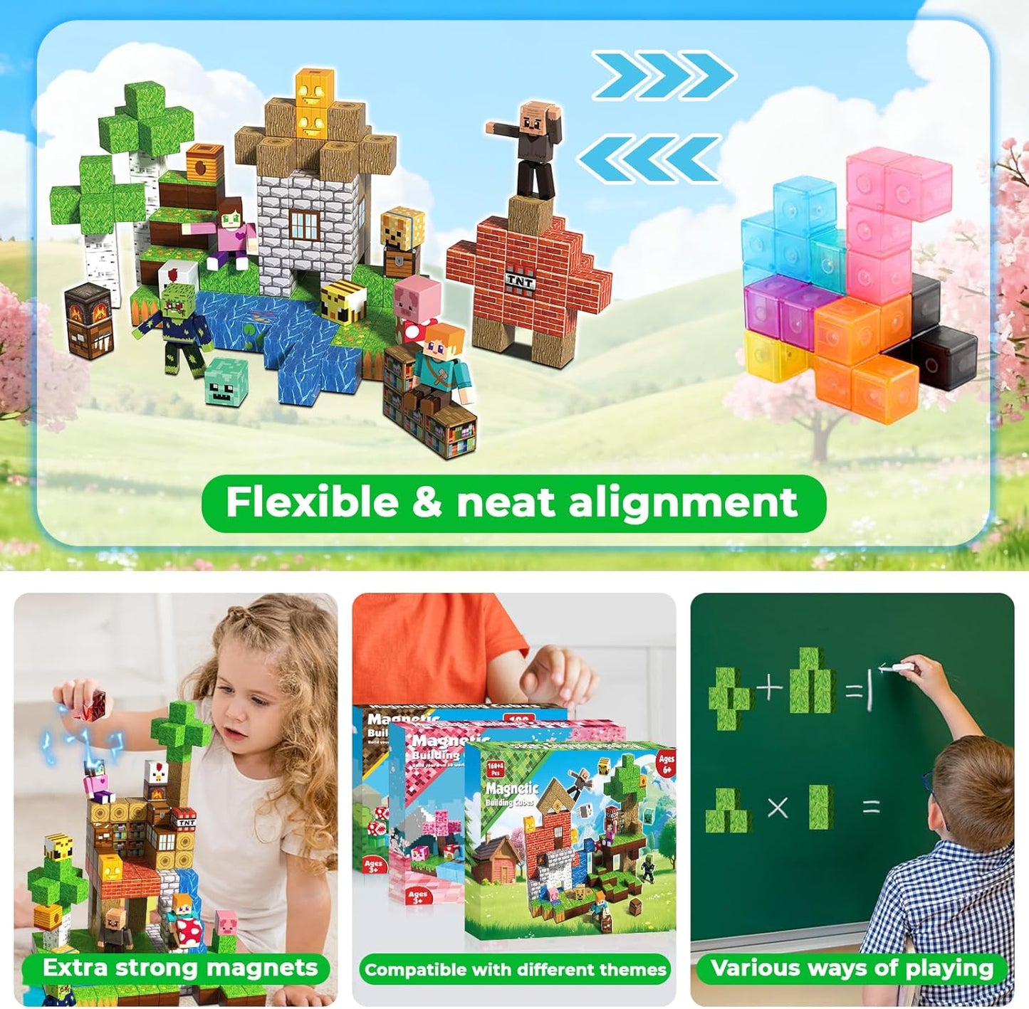 160 Pcs Magnetic Blocks - Magnetic Building Blocks for Kids Ages 4-8, Magnet Cubes Stacking Toy, Classroom STEM Toys, Birthday Gift for 3+ Year Old Boys Girls (Patent Pending)